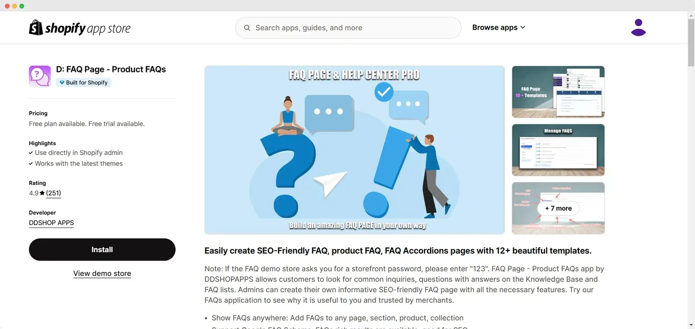 D: FAQ Page ‑ Product FAQs