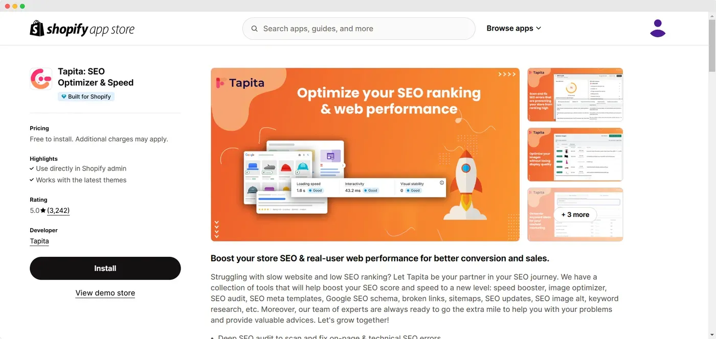 Tapita: SEO & Speed Optimizer