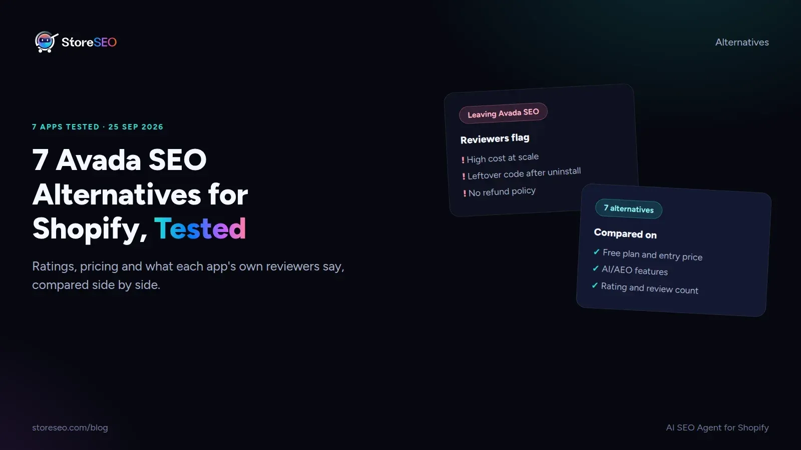 Seven Avada SEO alternatives for Shopify compared on rating, price and what reviewers say