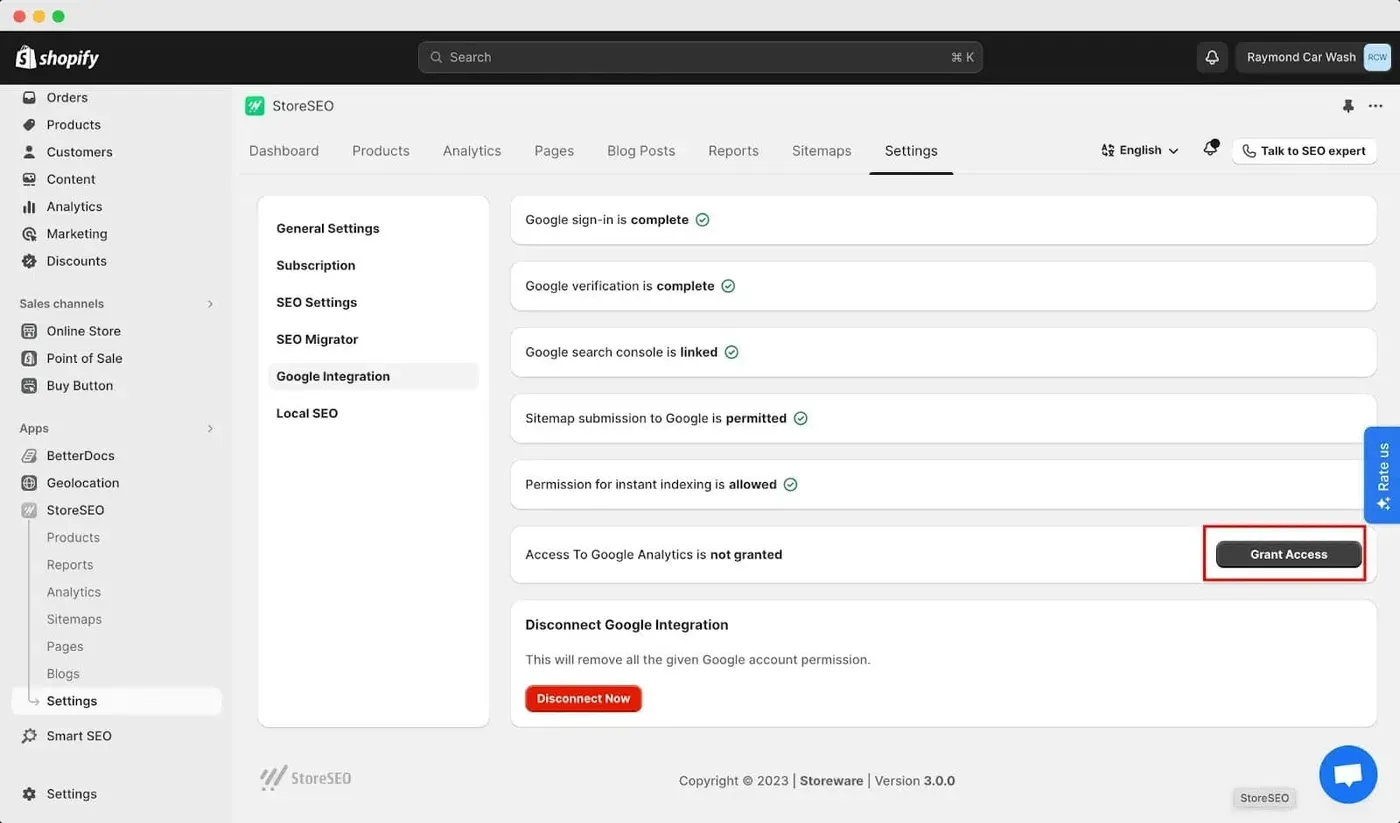 Google Analytics to Shopify