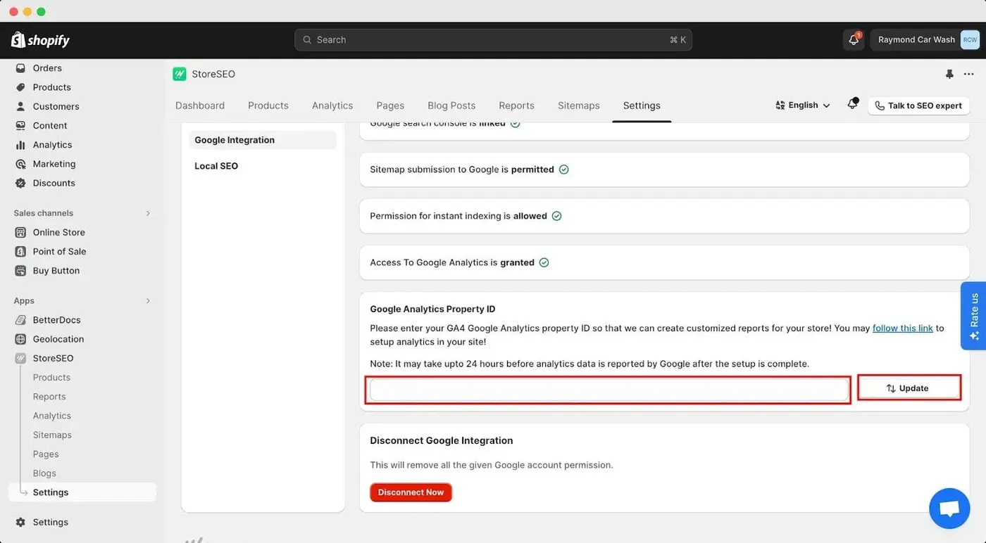 Google Analytics to Shopify