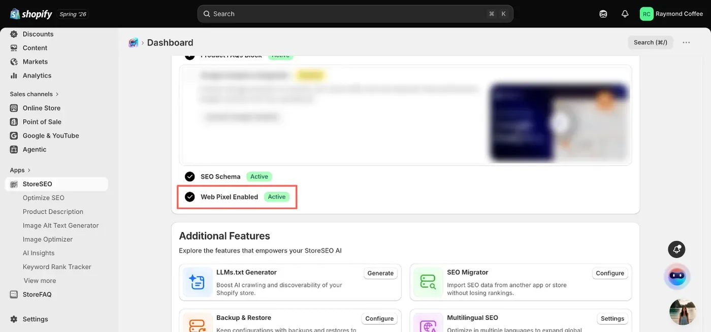 Confirm Web Pixel Is Enabled on Your Dashboard