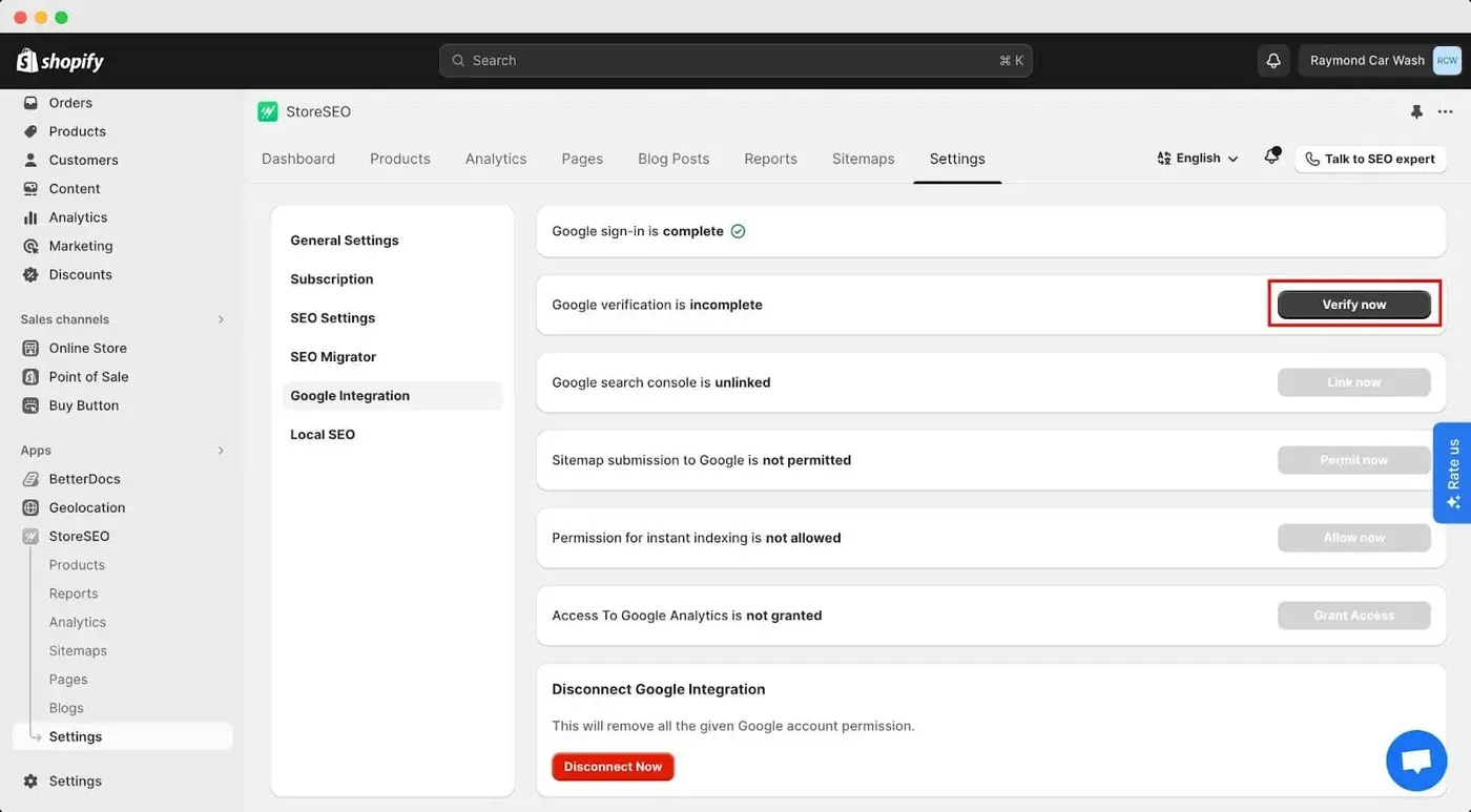 Google Analytics to Shopify