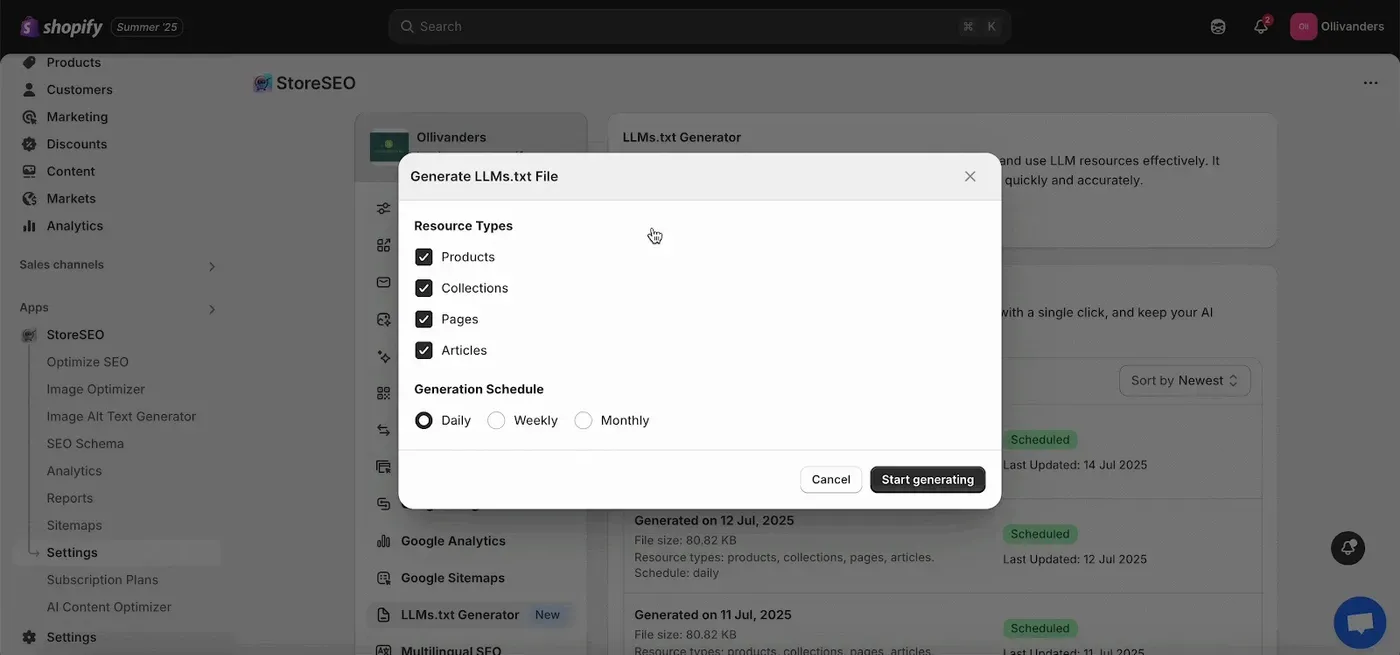 Method B: The StoreSEO LLMs.txt Generator Approach | Generate Your LLMs.txt File