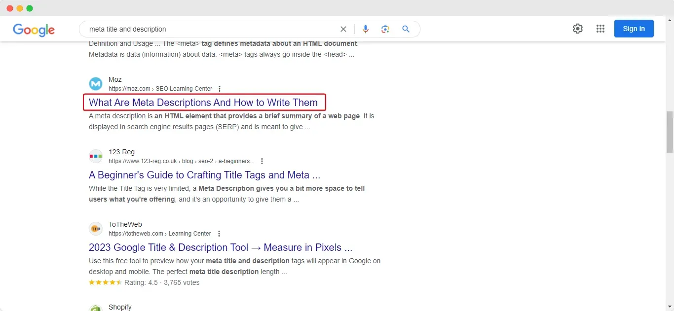 homepage title and meta description