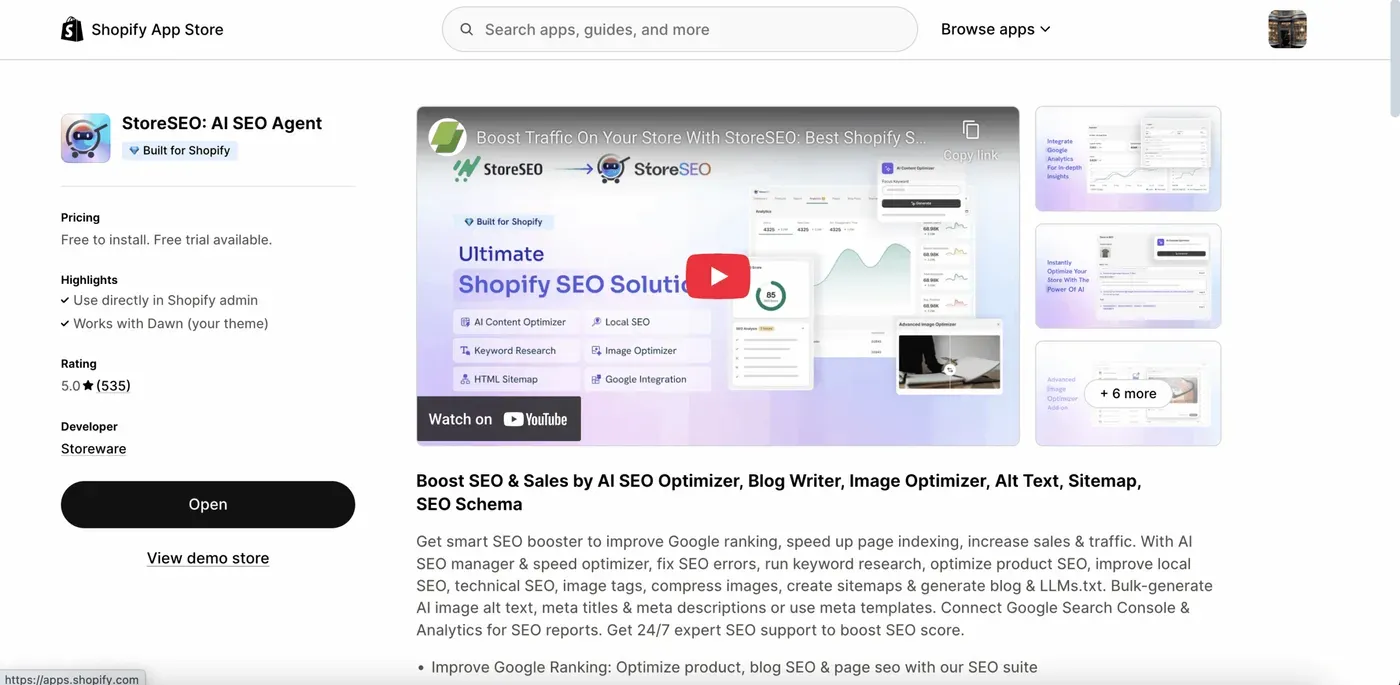 StoreSEO AI SEO Agent