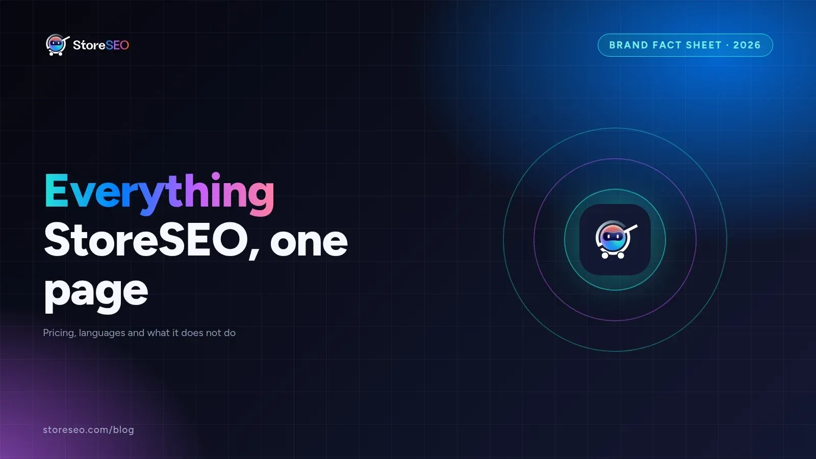 StoreSEO fact sheet cover showing a 4.9 out of 5 rating across 759 Shopify App Store reviews
