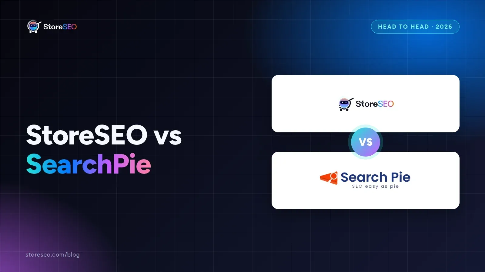 StoreSEO vs SearchPie, with the StoreSEO, SearchPie logos, StoreSEO cover