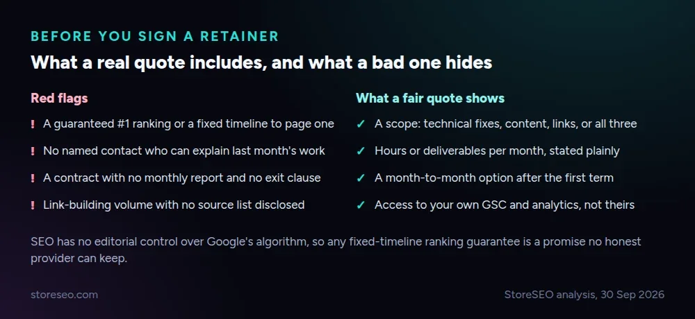 What a real SEO quote includes, and what a bad one hides