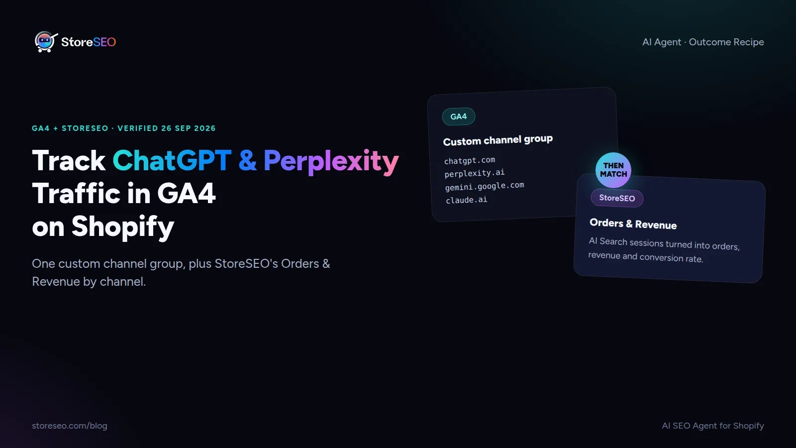 Track ChatGPT, Gemini and Perplexity sessions in GA4 alongside StoreSEO Orders and Revenue