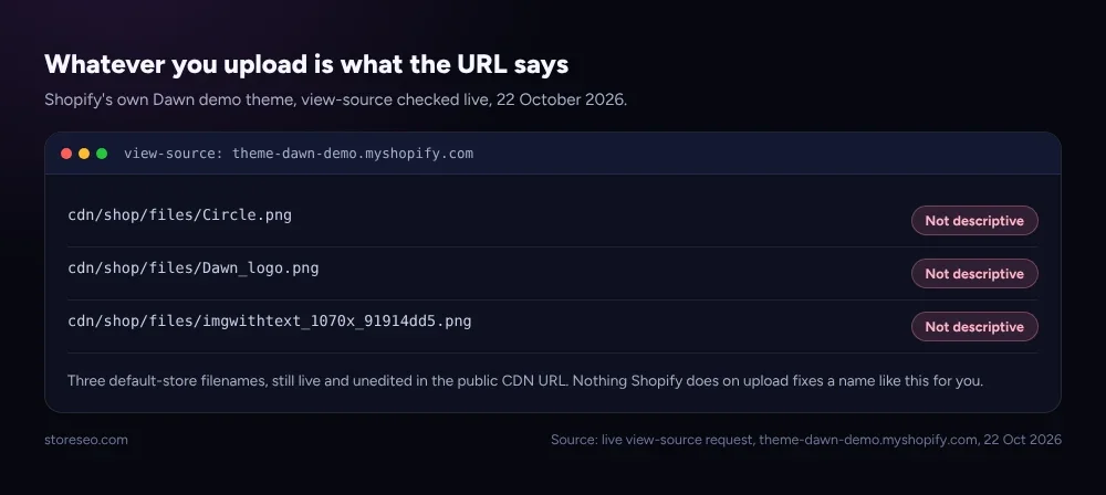Three default-store filenames still live, unedited, in a public CDN URL