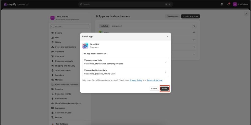 Install StoreSEO App