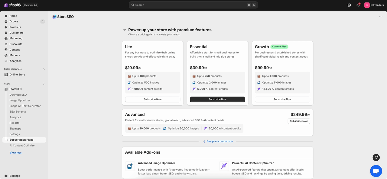 upgrade your StoreSEO plan