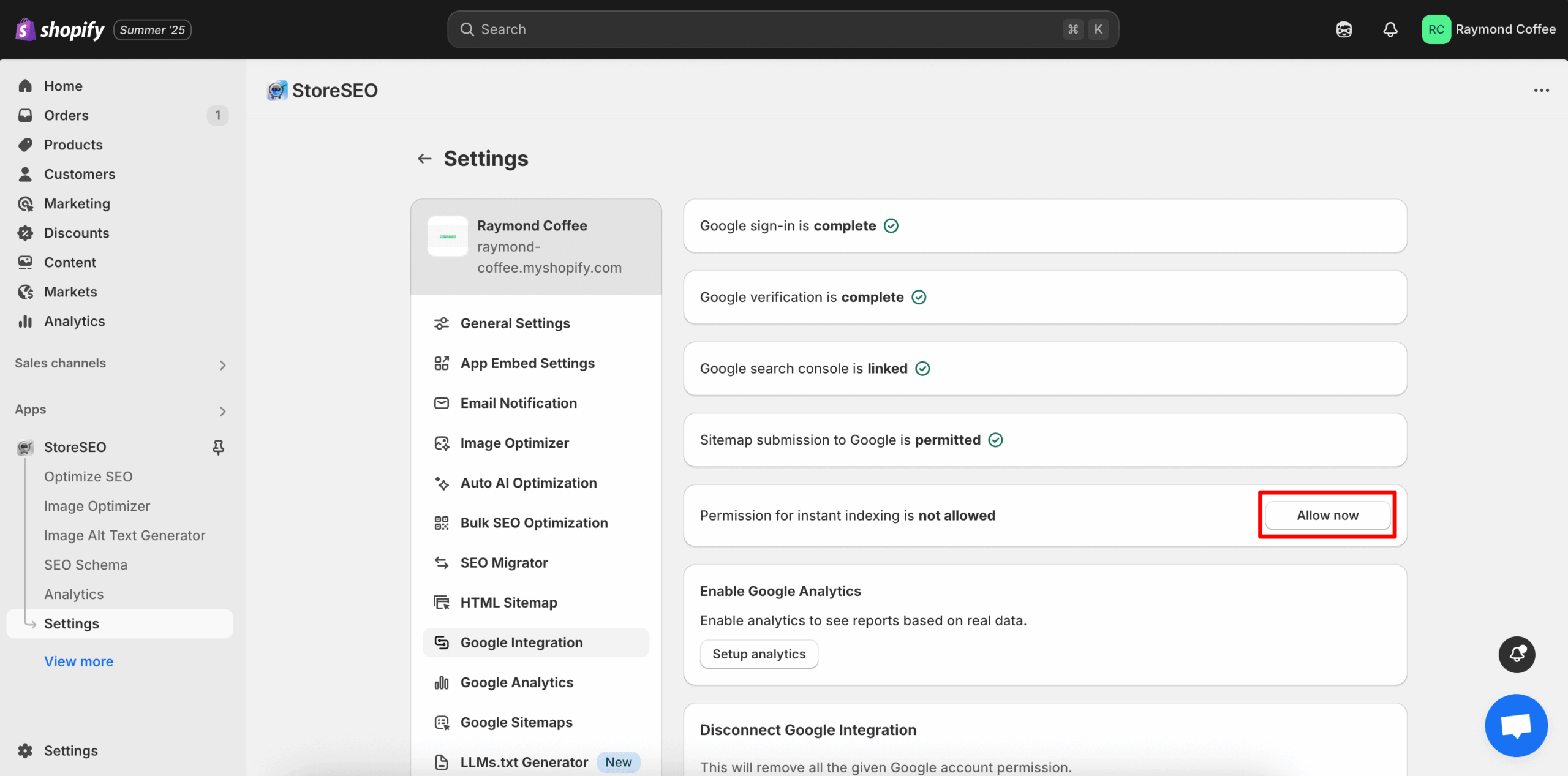 5分で簡単にShopifyストアをGoogle Search Consoleに接続する方法 8 Enable Instant Indexing For Your Shopify Store
