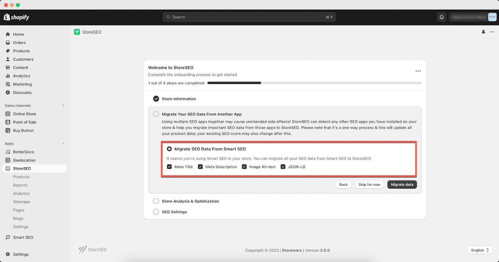 Migrate data to StoreSEO