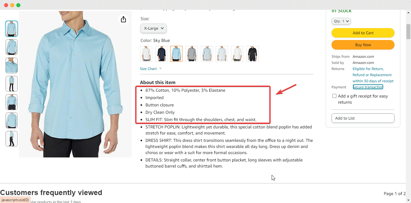 here is how an ecommerce store has talked about the materials of their shirts