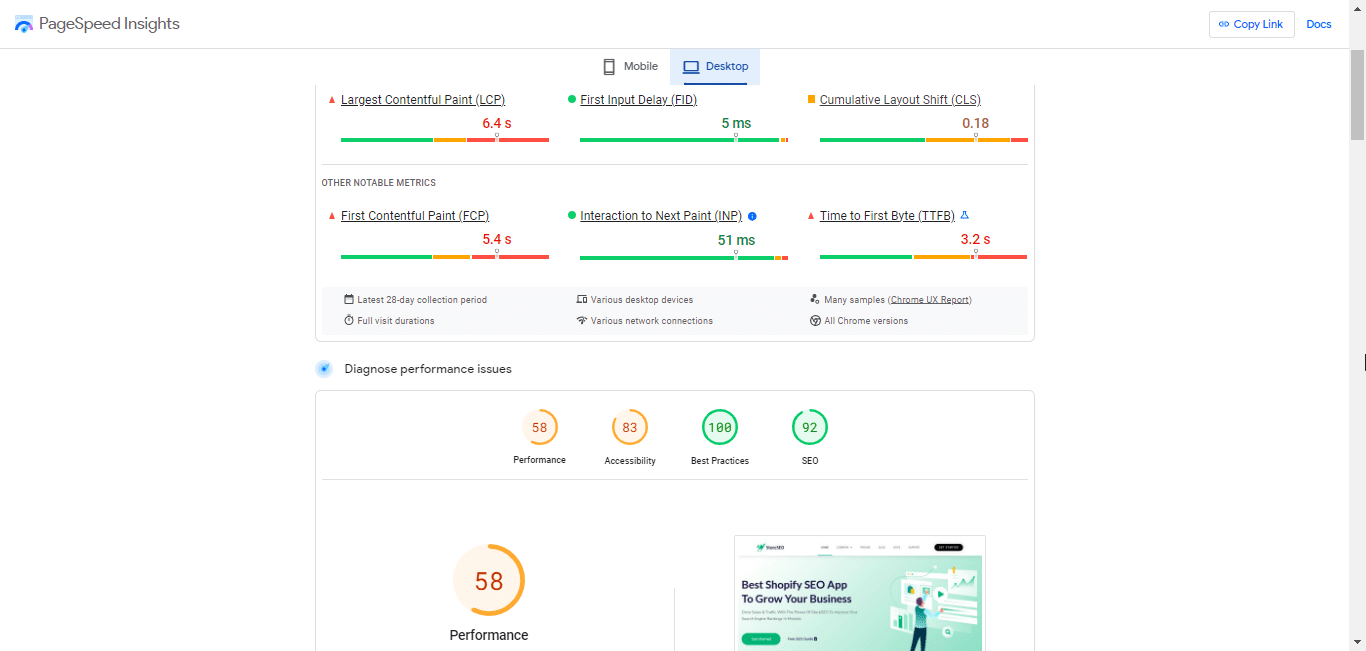 pagespeed insights score preview