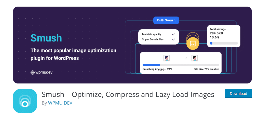 smush wordpress plugin for image compression and lazy loading preview