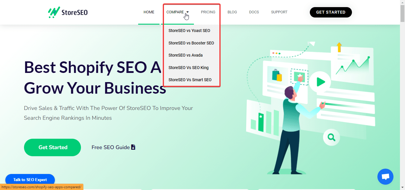 internal link to storeseo comparison page from the homepage