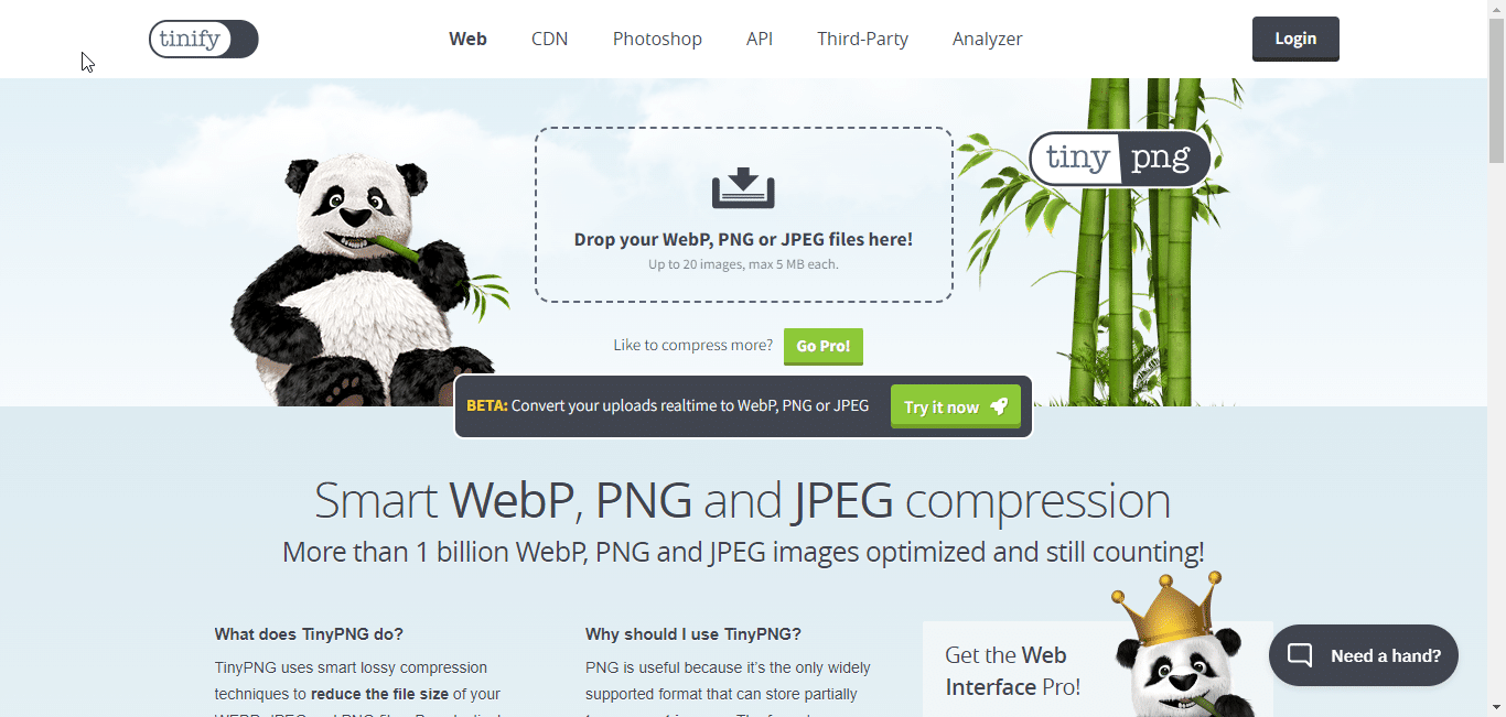 tinypng website preview for image compression