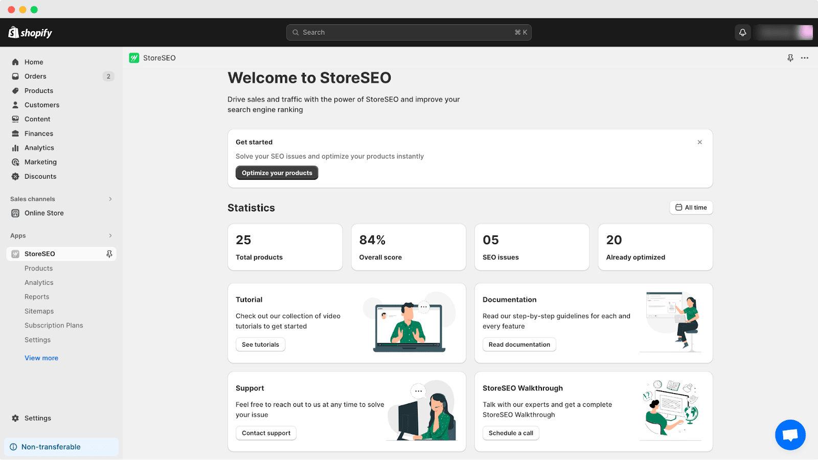 StoreSEO Dashboard With Polaris design system