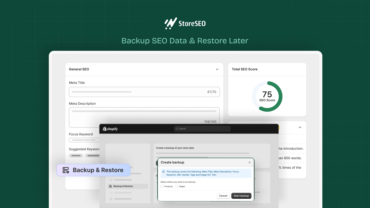 StoreSEO Blog Banner - [Guide] Create & Restore Backup of Your Shopify Store's SEO Data with StoreSEO