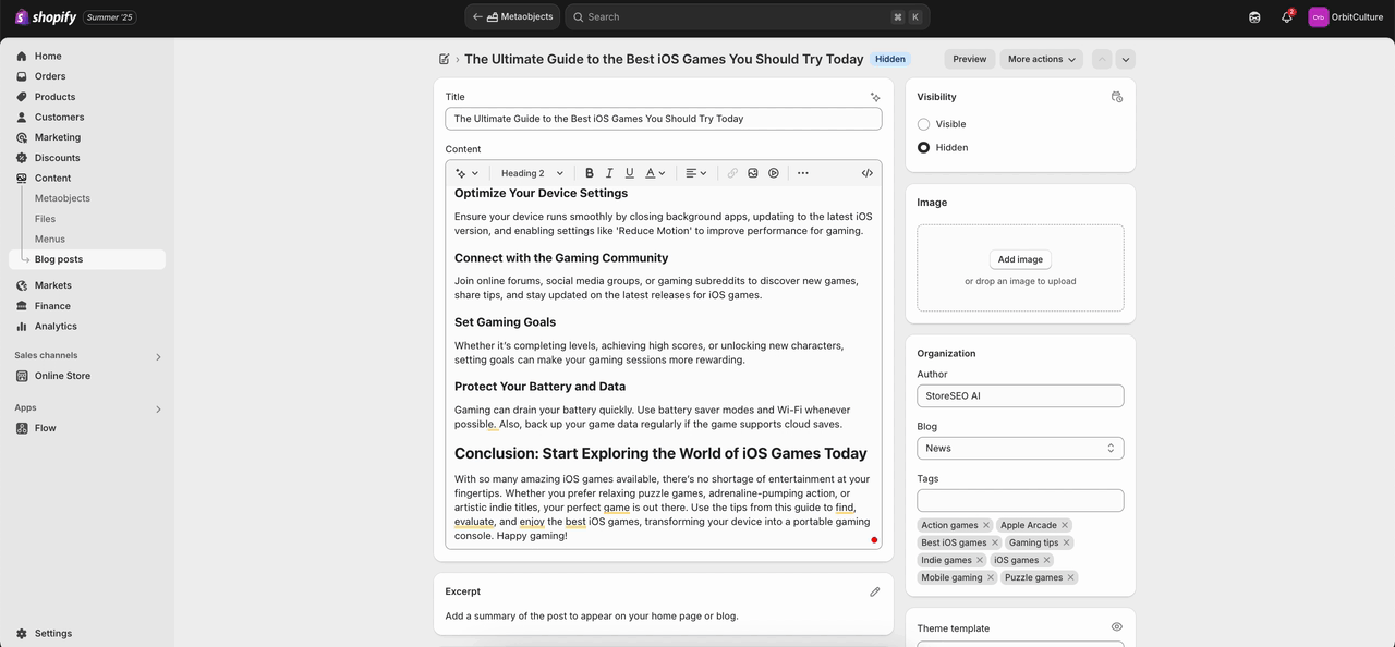 StoreSEO AI Blog Generator