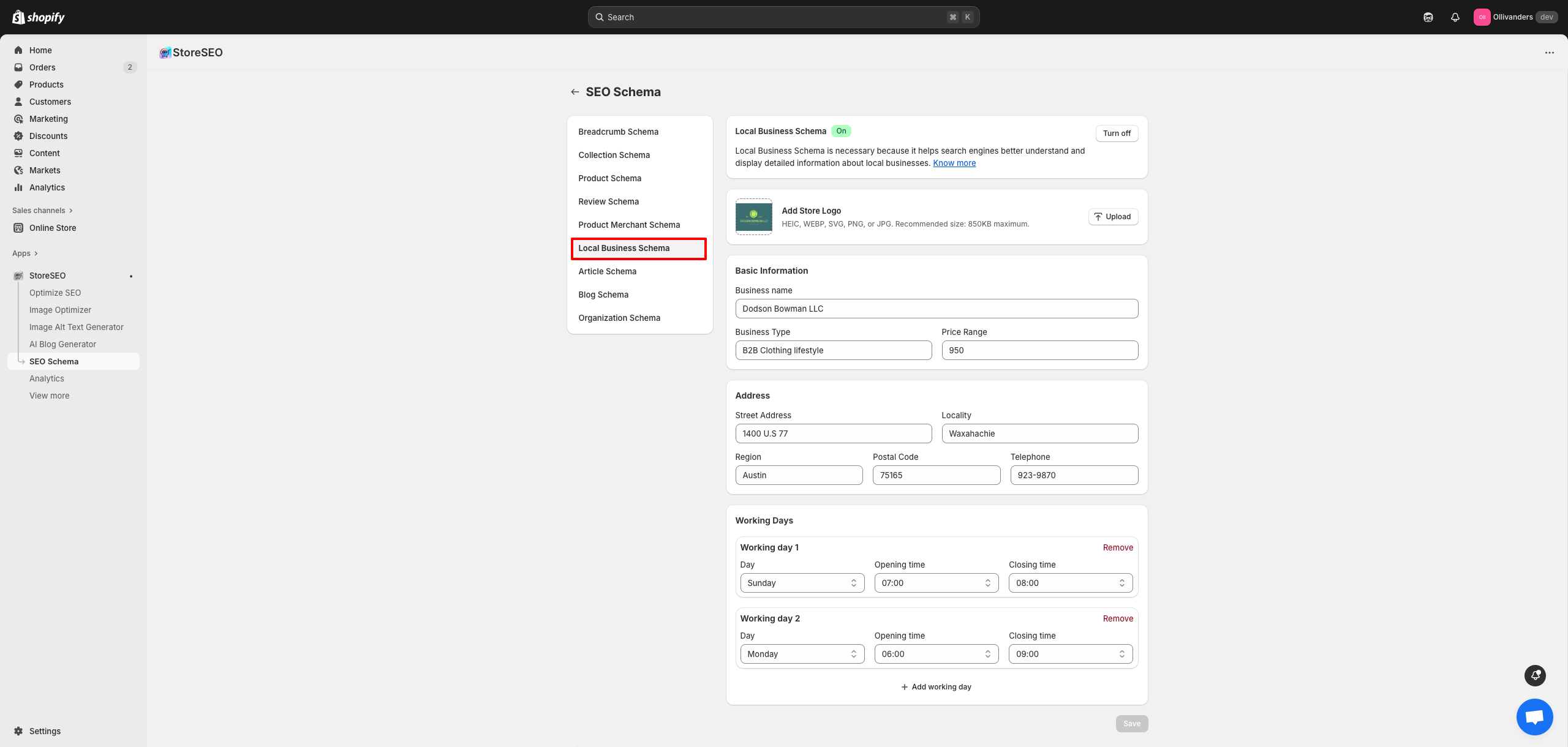 Schema Markup for Local Shopify Businesses