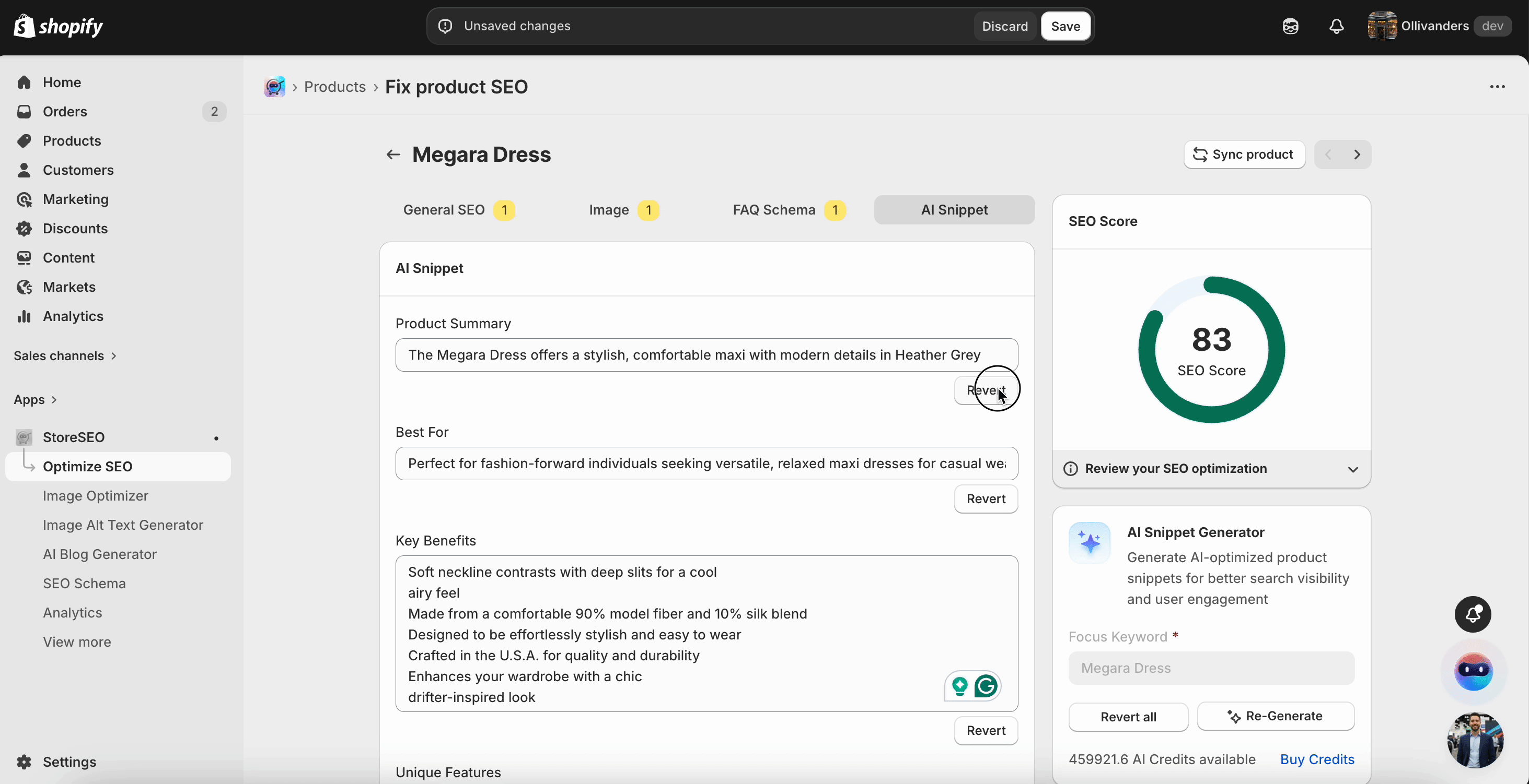 How To Generate AI Snippets To Shopify Products With StoreSEO 3 Generate AI Snippet