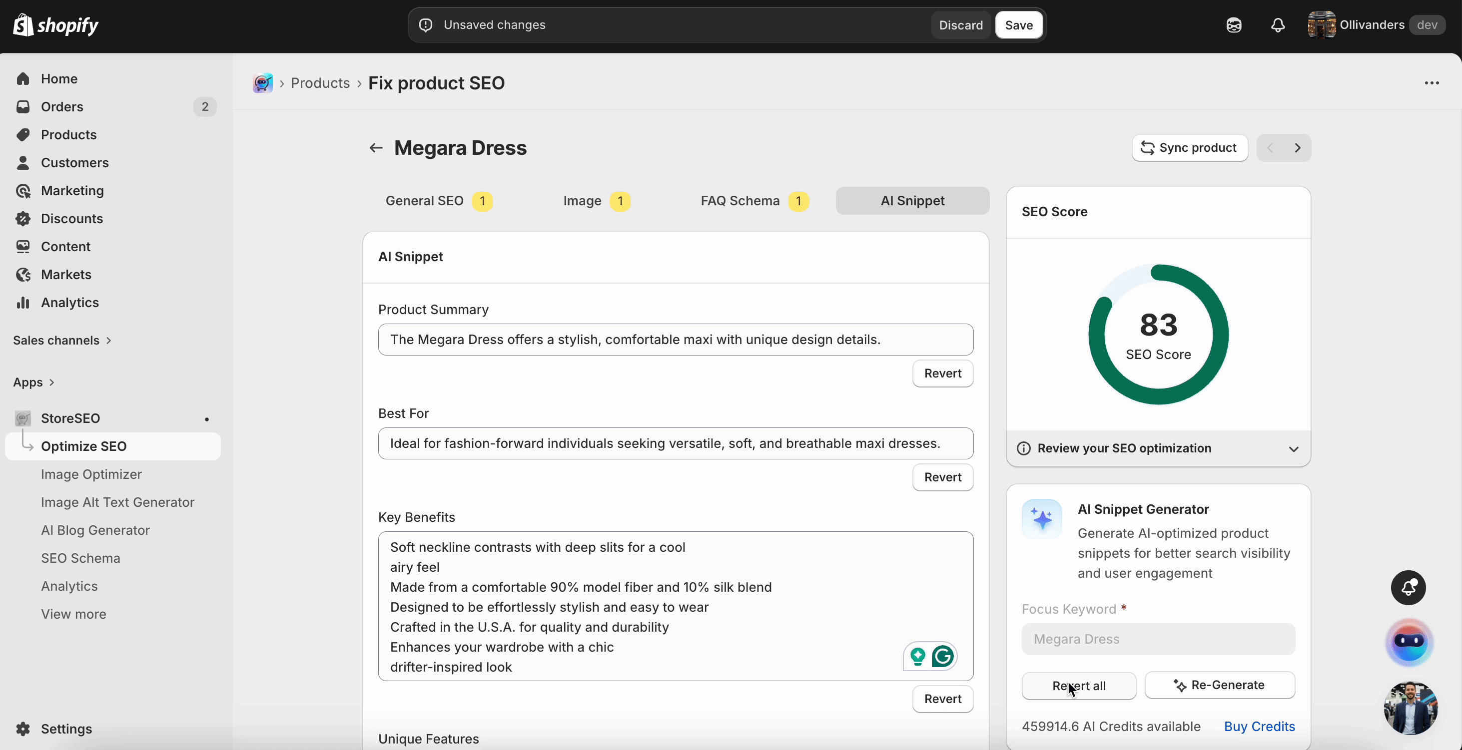 How To Generate AI Snippets To Shopify Products With StoreSEO 5 Generate AI Snippet