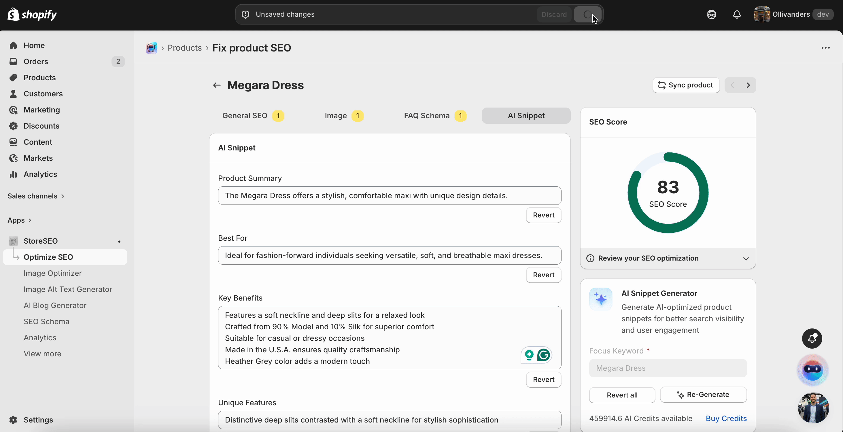 How To Generate AI Snippets To Shopify Products With StoreSEO 6 Generate AI Snippet