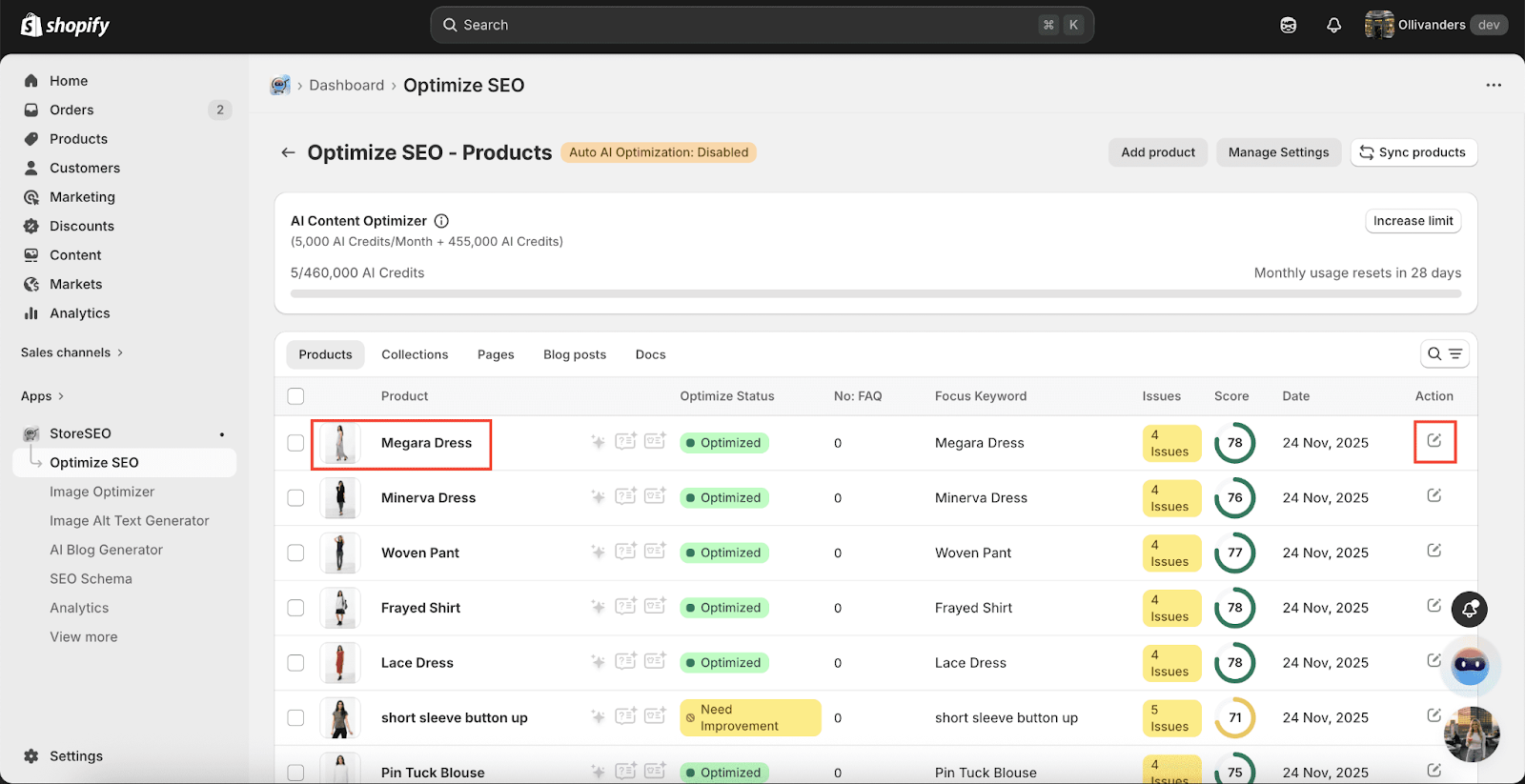 How To Generate AI Snippets To Shopify Products With StoreSEO 1 Generate AI Snippet