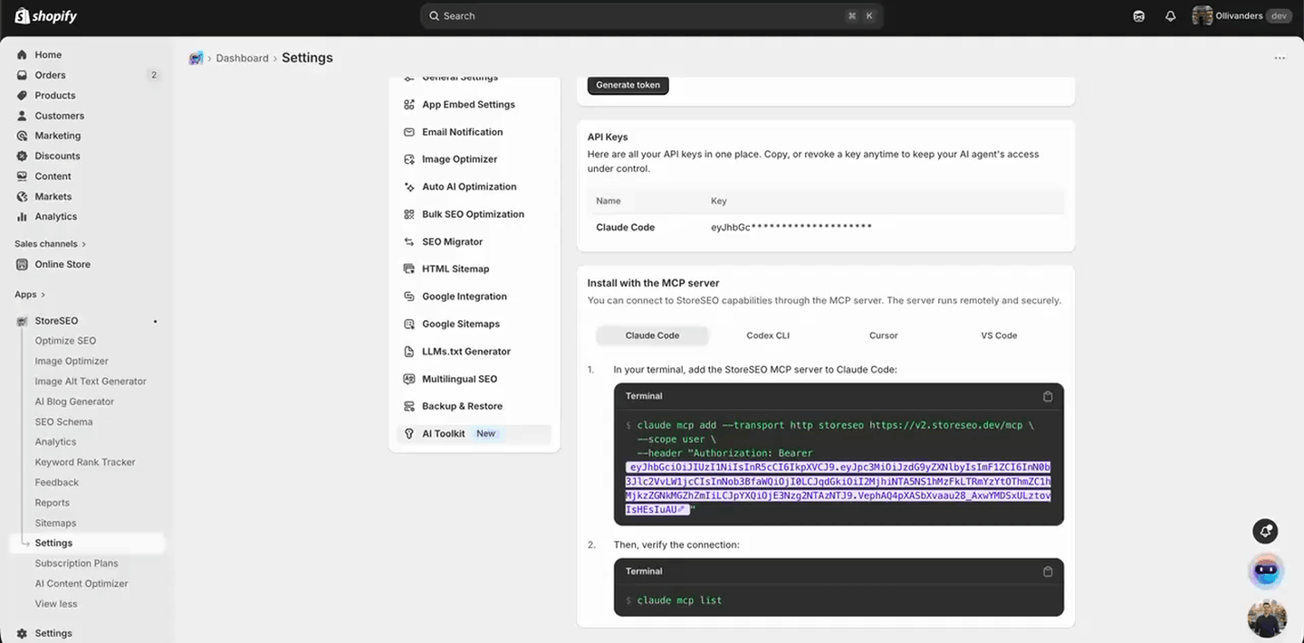 StoreSEO AI Toolkit: AI-Agent Friendly Solution for Your Shopify Store 4 Verify the Connection
